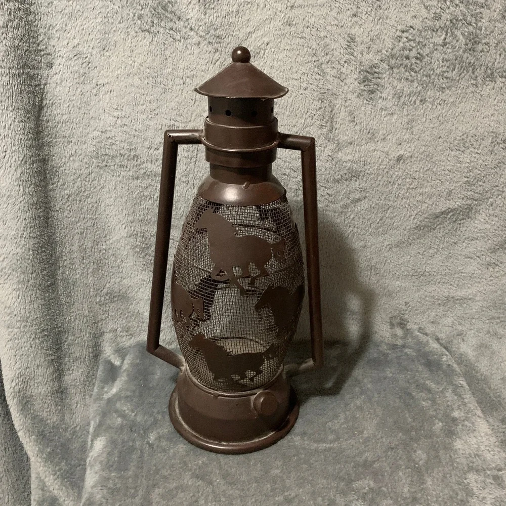 Rustic Brown Metal Horse Silhouette Mesh Hurricane Lantern Western Decor Flaw